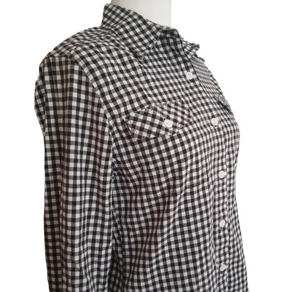 Chico's Women's Black & White Gingham Long Sleeve Button Up Blouse Size 0 Small - Picture 3 of 5